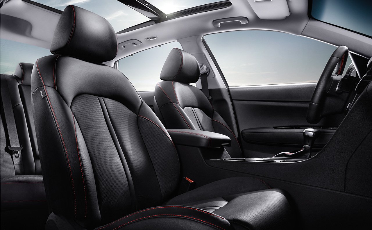 Black Leather Seat Trim Inside the Kia Optima