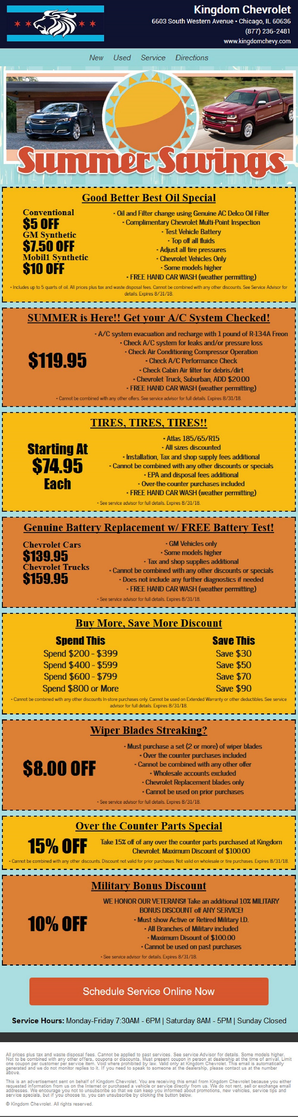 Service Department Coupons, Specials - Kingdom Chevy