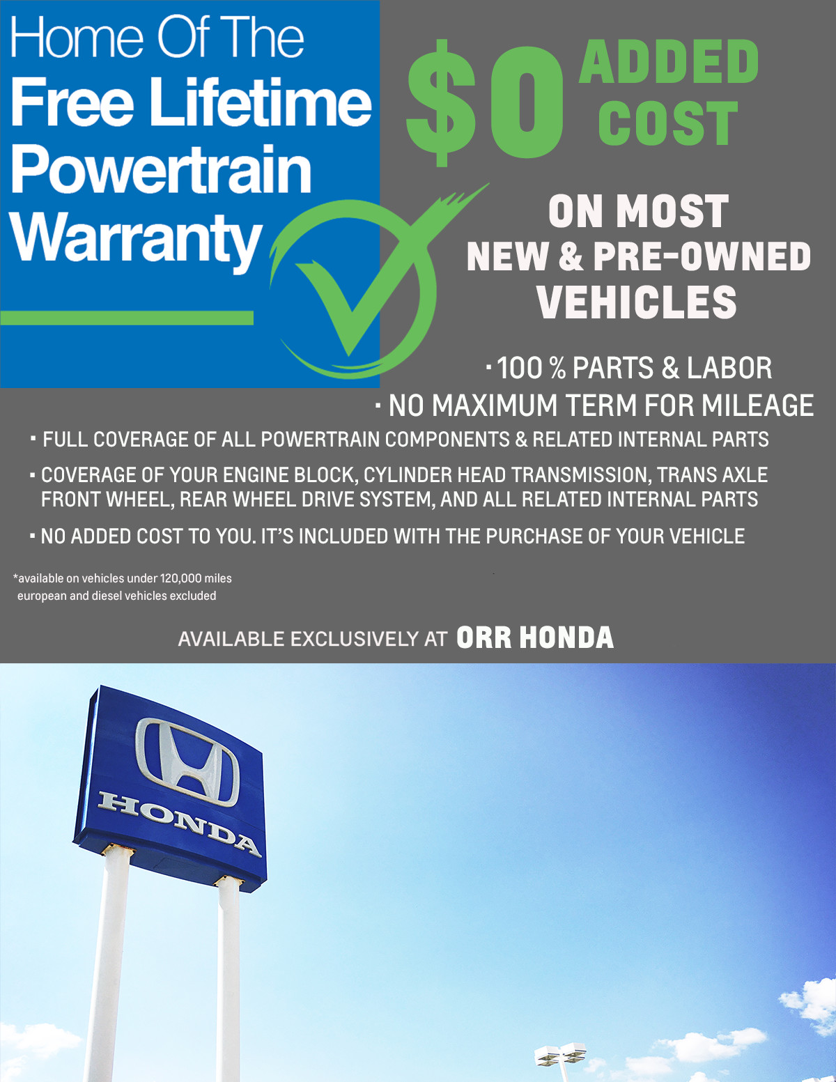 Lifetime Powertrain Warranty Orr Honda