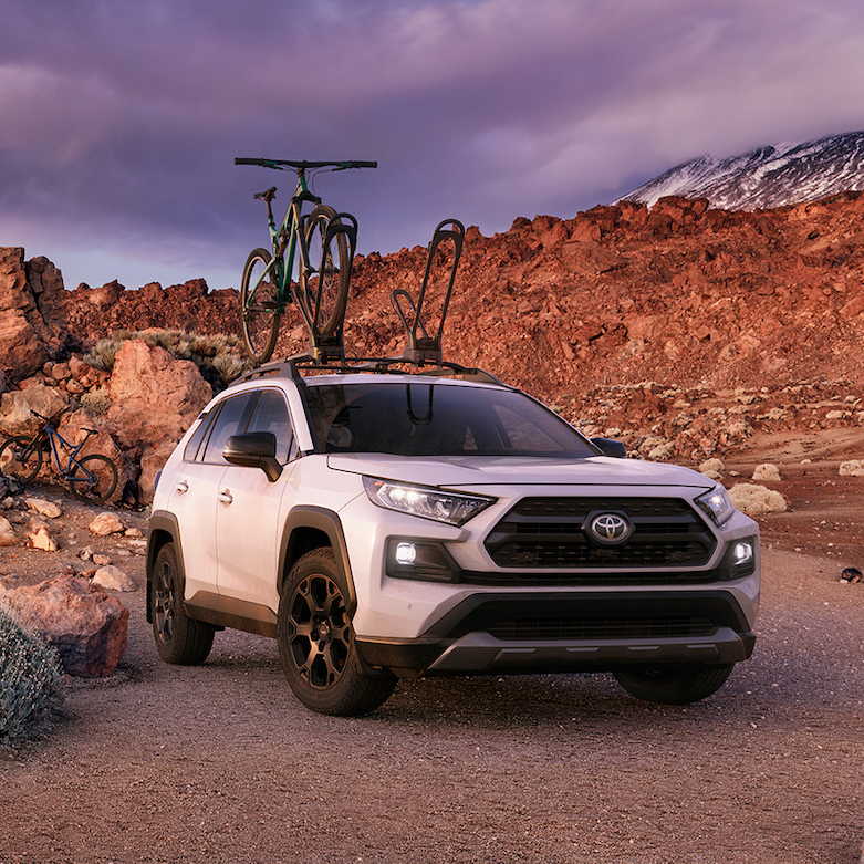 Compare the 2020 Toyota RAV4 vs. the Honda CR-V crossovers at Superior Toyota | Silver RAV4 34R Mountain Bike Sq