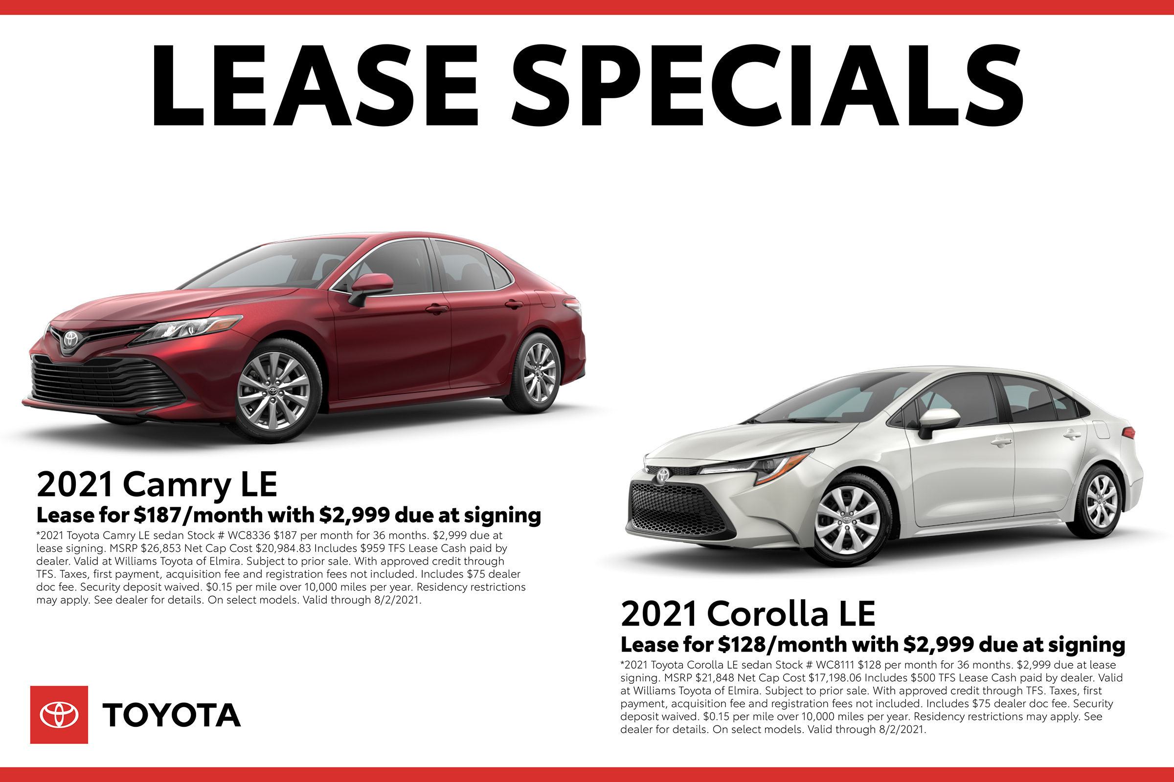 Williams Toyota of Elmira Monthly Lease Specials