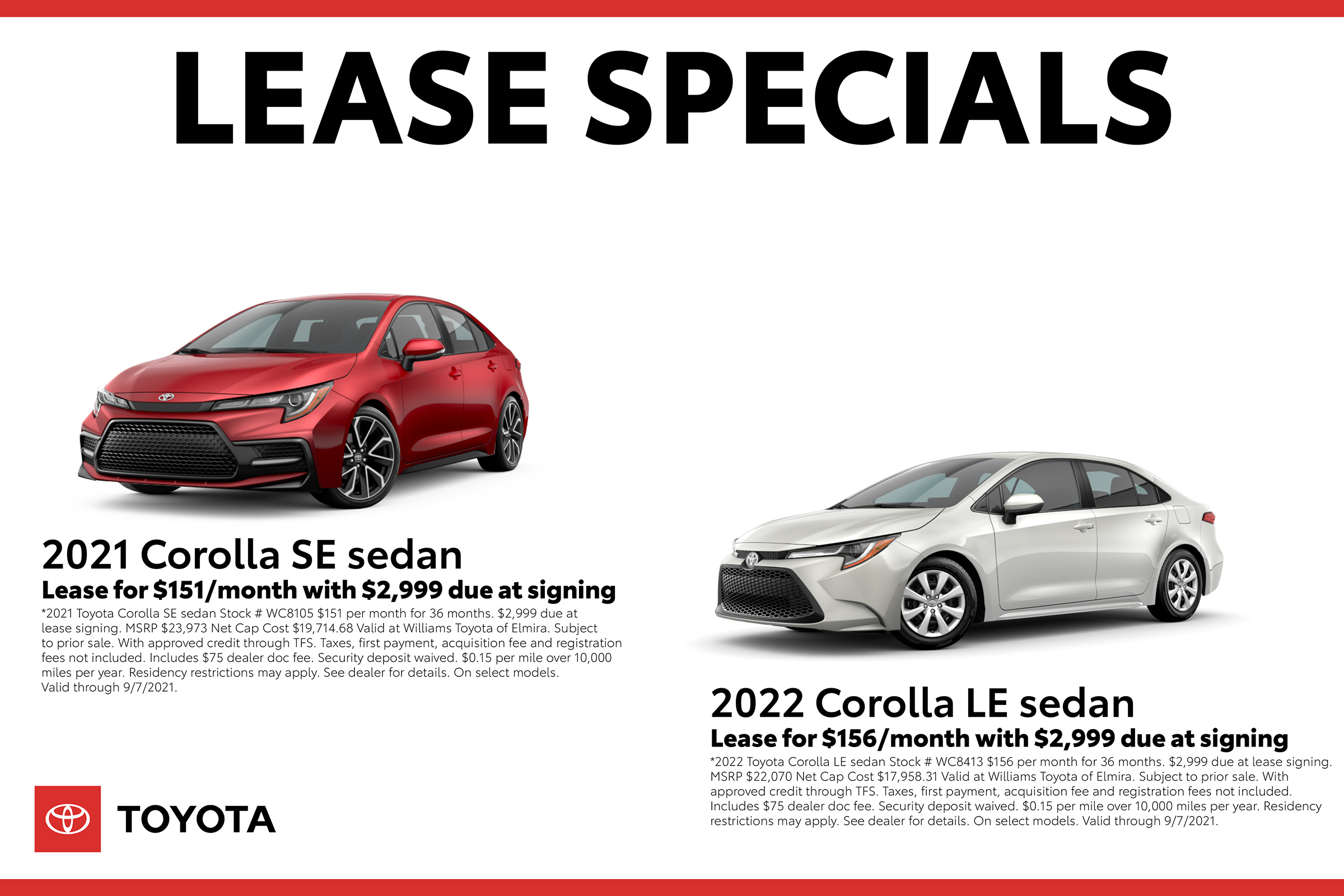 Williams Toyota of Elmira Monthly Lease Specials