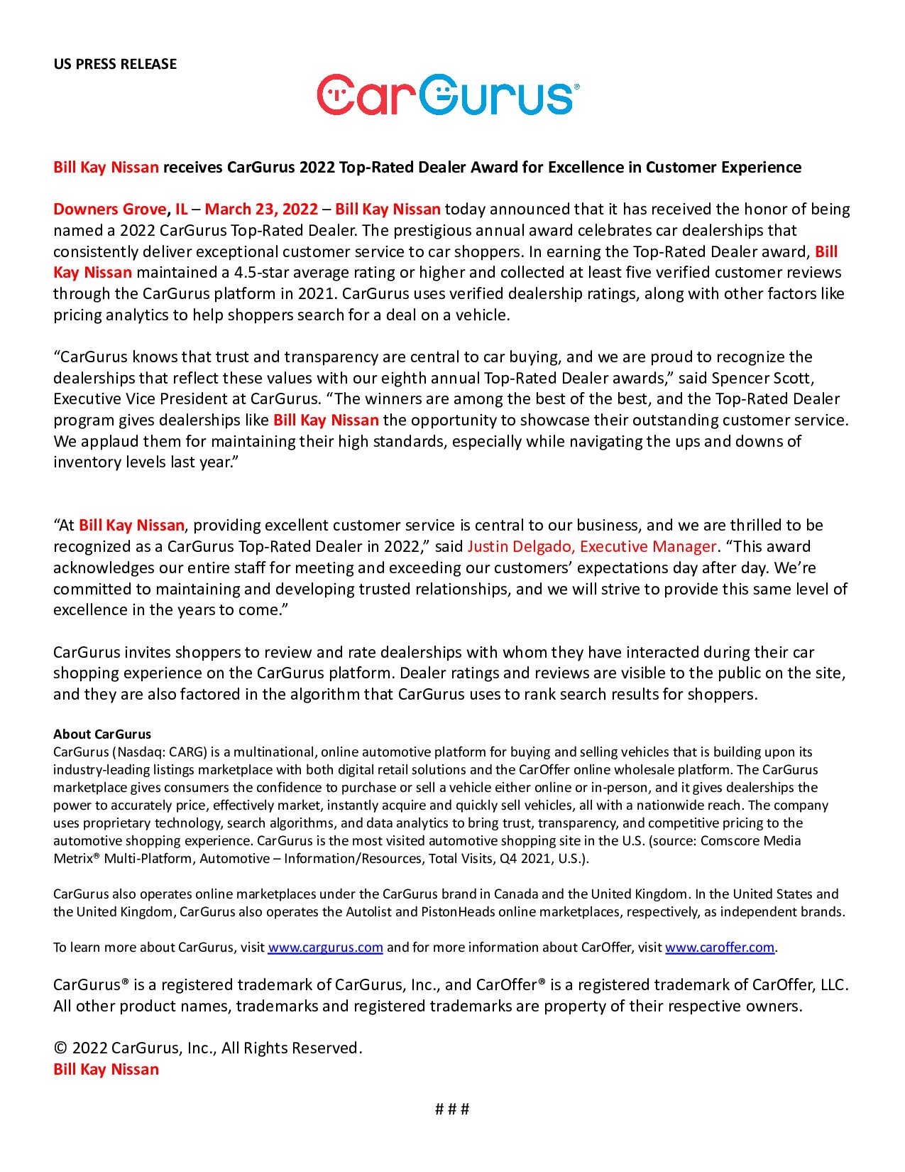 CarGurus Top Rated Dealer Bill Kay Nissan