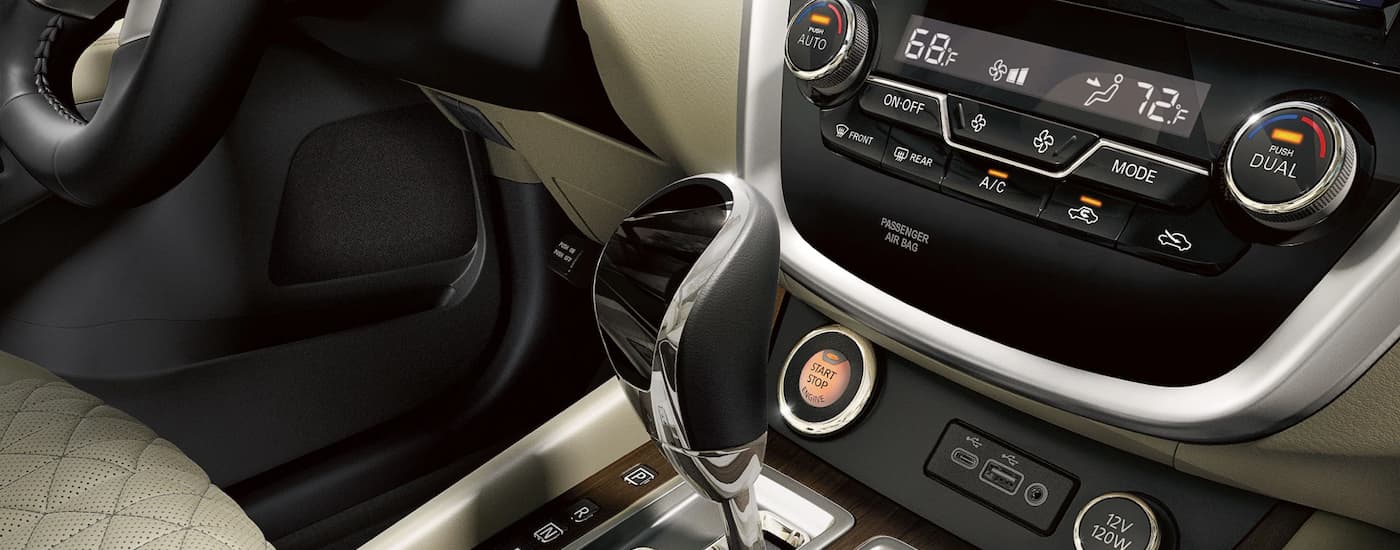Close up of the climate controls in a 2019 Nissan Murano after visiting a used Nissan dealership