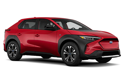 Subaru EV Vehicle Premium Trim shown in Elemental Red Pearl