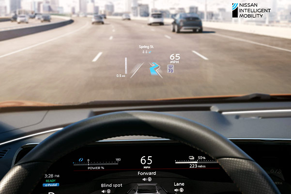 	Nissan ARIYA detail of head-up display on windscreen