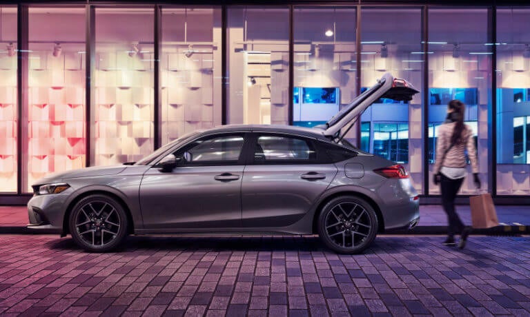 2022 Honda Civic parked by a store with the hatch open