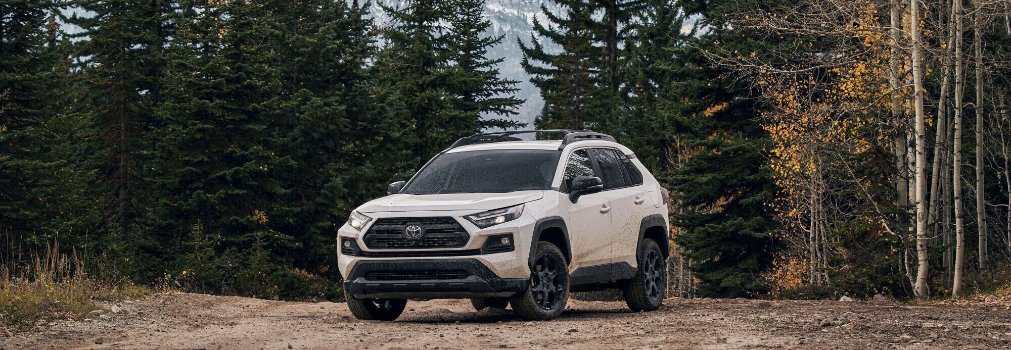 El vehículo que se muestra es el Toyota RAV4 2023 TRD Off-Road en Ice Cap.