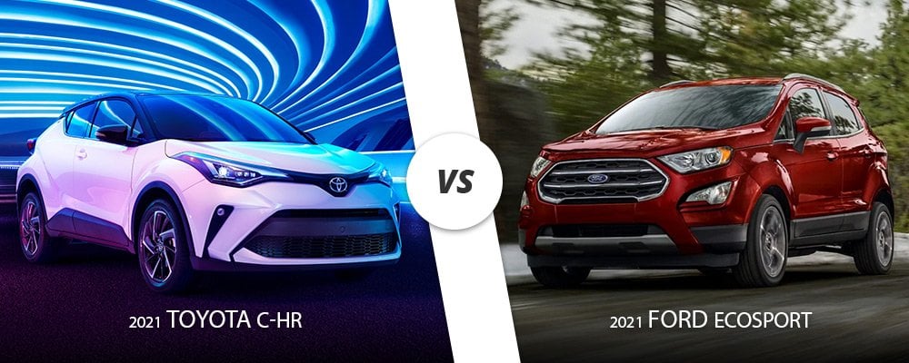 White 2021 Toyota C-HR vs red 2021 Ford EcoSport on Long Island, NY.