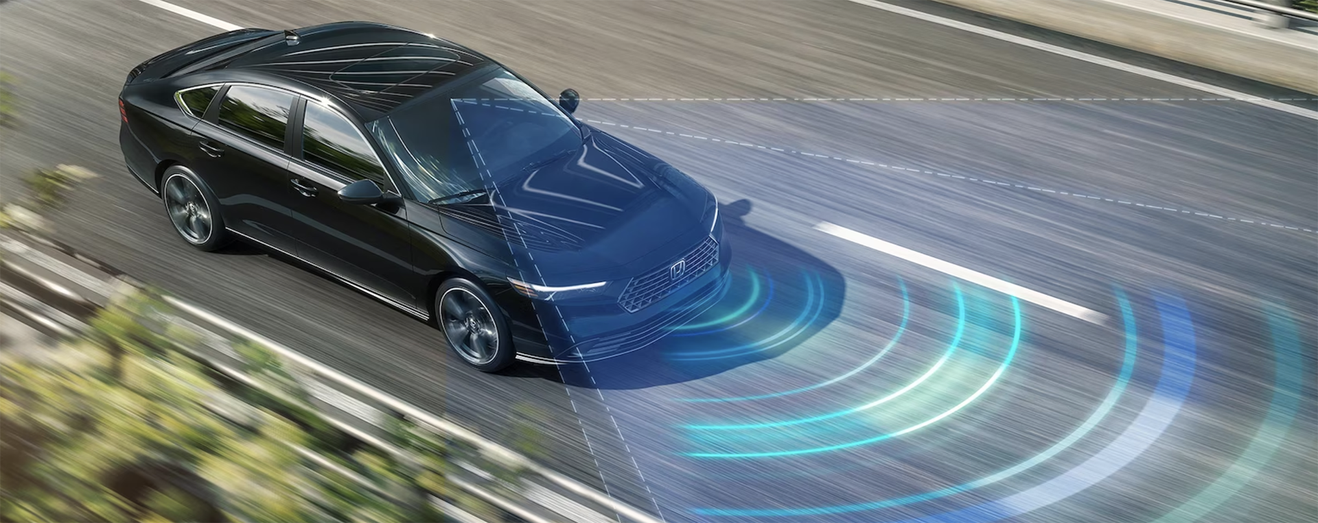 23 honda accord hybrid driving, showing safety sense range 