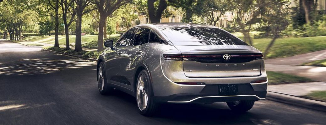 Back view of a 2023 Toyota Crown in grey.