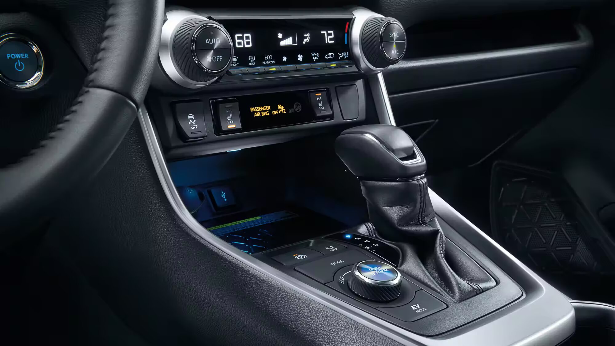 Gear Shifter and Climate Controls in the 2023 Toyota RAV4 Hybrid