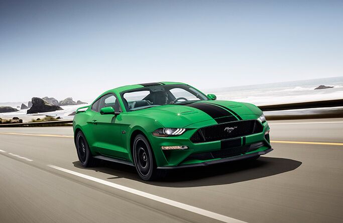 2019 Ford Mustang green exterior front fascia driving