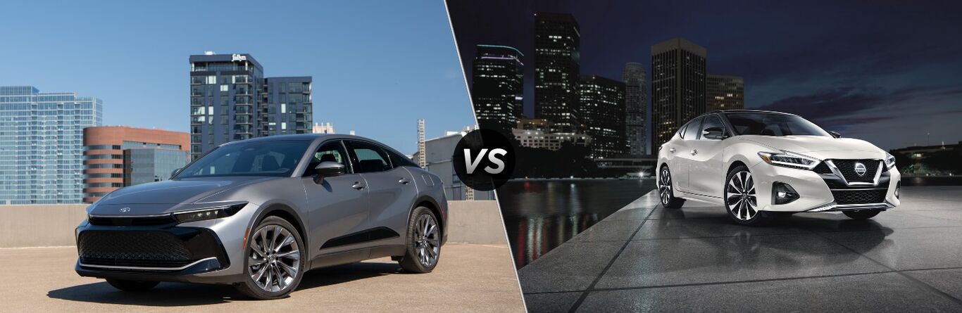 2023 Toyota Crown next to the 2023 Nissan Maxima