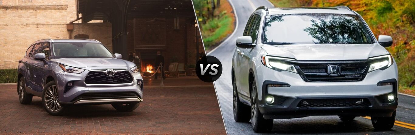 2022 Toyota Highlander next to the 2022 Honda Pilot