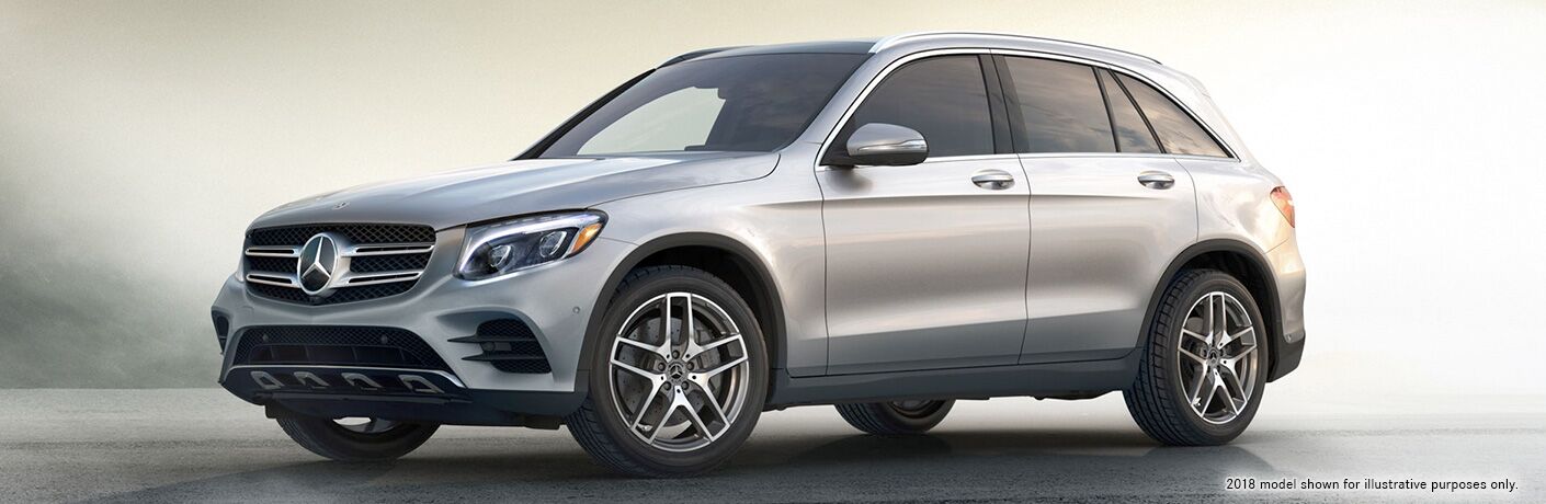 side view of a silver 2019 Mercedes-Benz GLC SUV