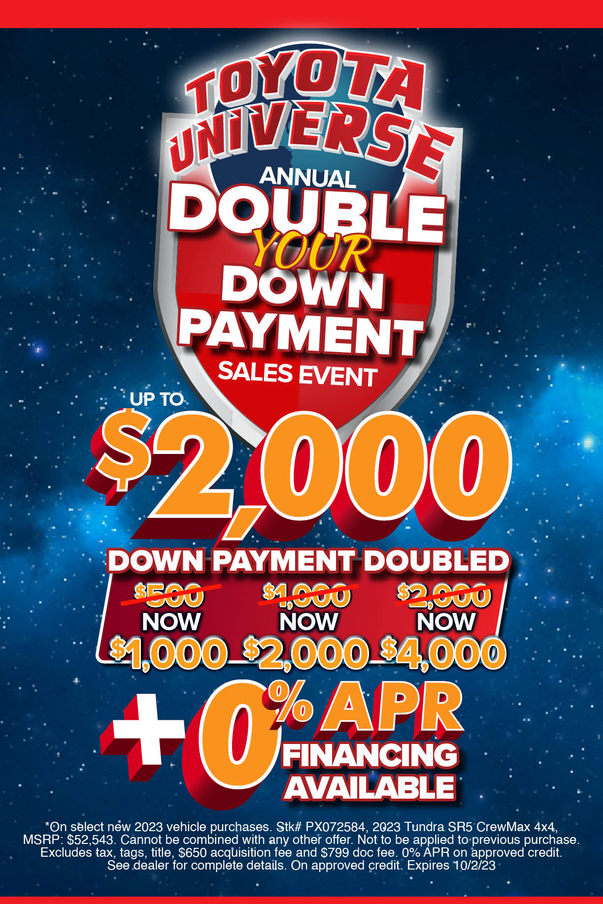 Annual Double Your Down Payment Sales Event - Toyota Universe