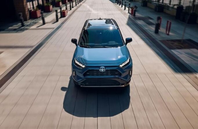 A 2021 Toyota RAV4 Hybrid on a tiled floor