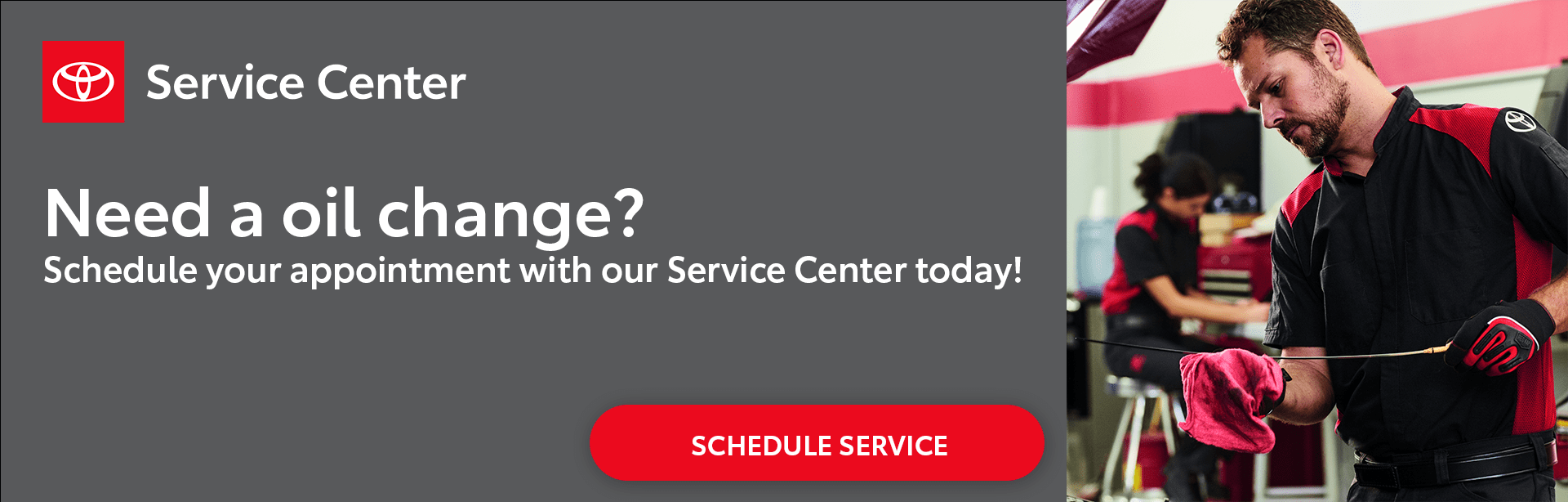 oil change promotion banner with male mechanic checking oil