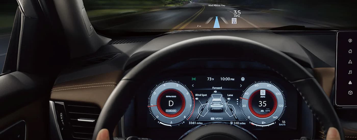 A close up of the digital display in a 2024 Nissan Rogue is shown.