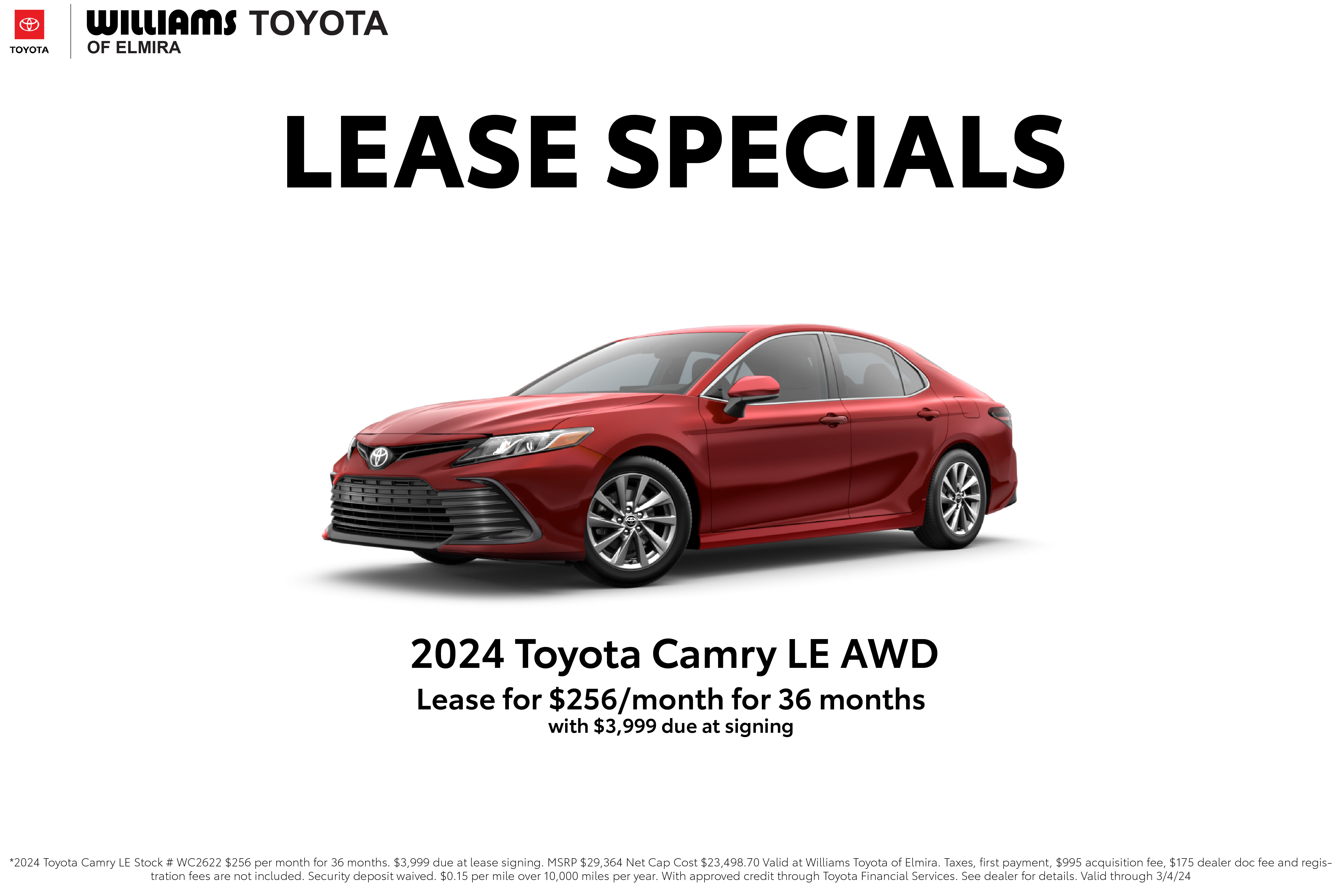 Williams Toyota of Elmira Monthly Lease Specials