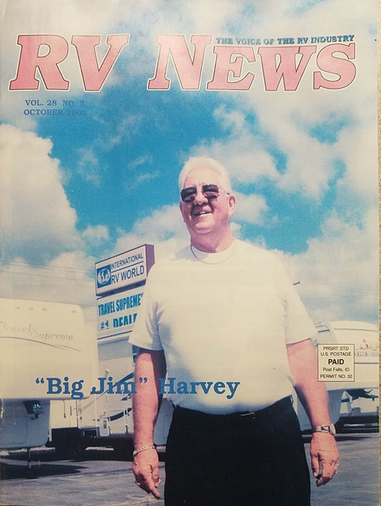 Founder Jim Harvey on the cover of RV News