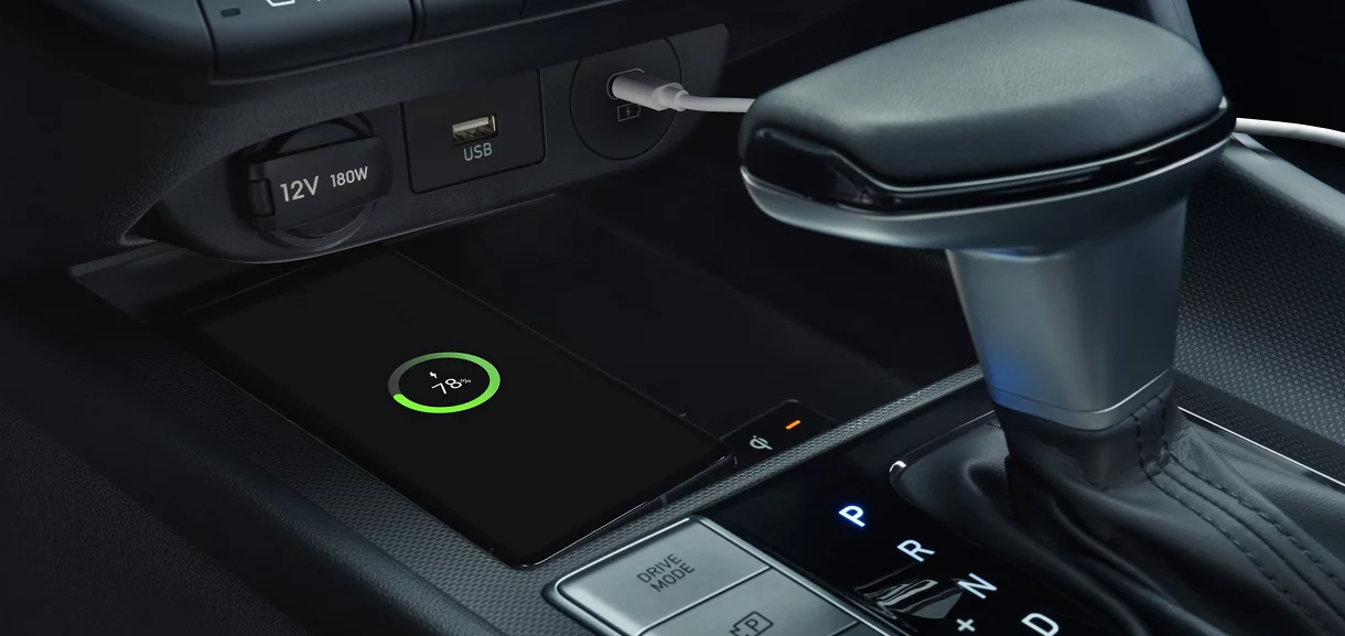 Gear Selector and Wireless Charger in the 2024 Hyundai ELANTRA Hybrid