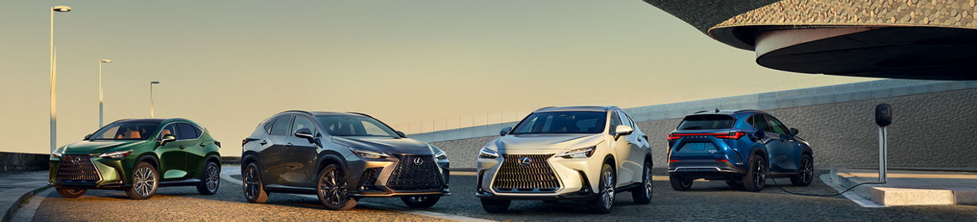 Banner image of a lineup of 2024 Lexus NX 450h+ AWD cars