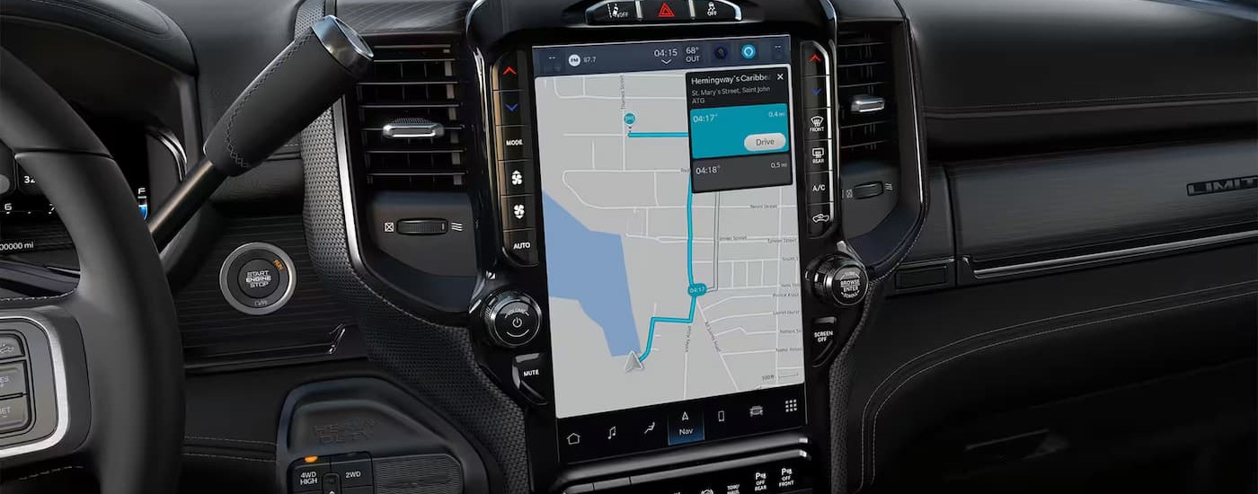 A close-up of the infotainment screen in a 2024 Ram 3500 Limited.