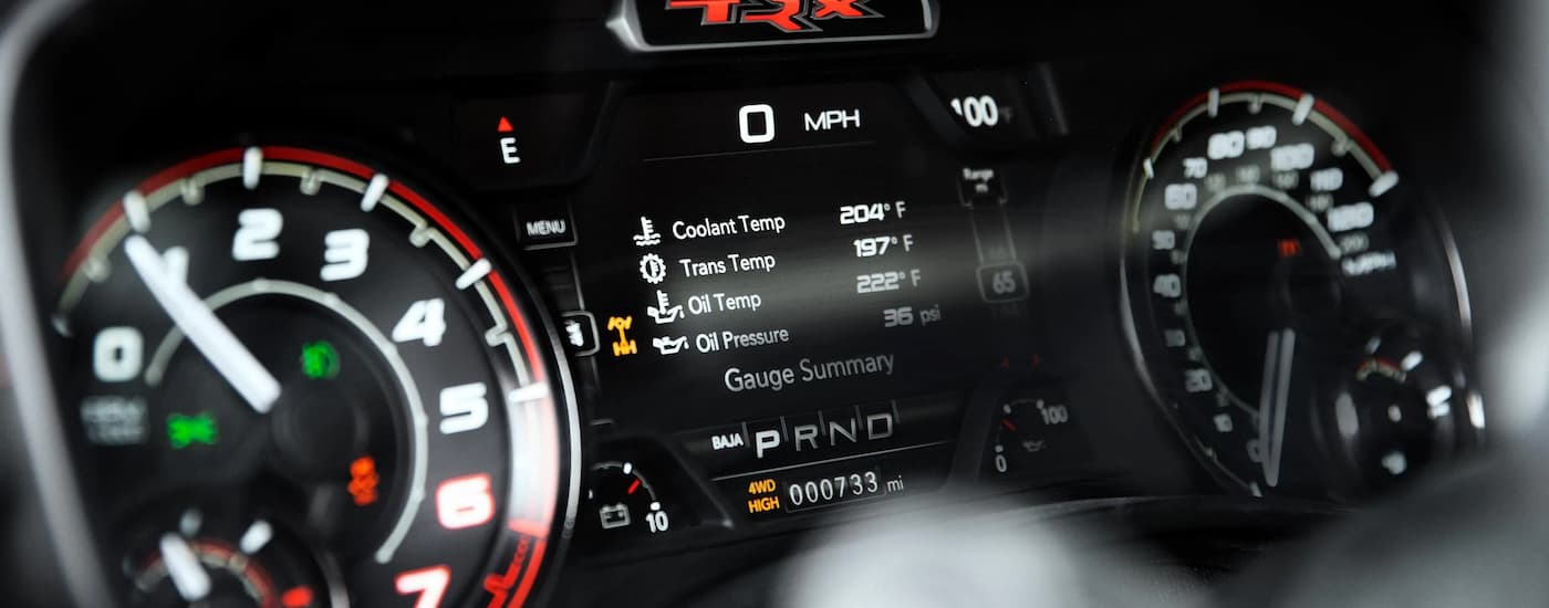 A close up of the gauges on a 2022 Ram 1500 TRX.