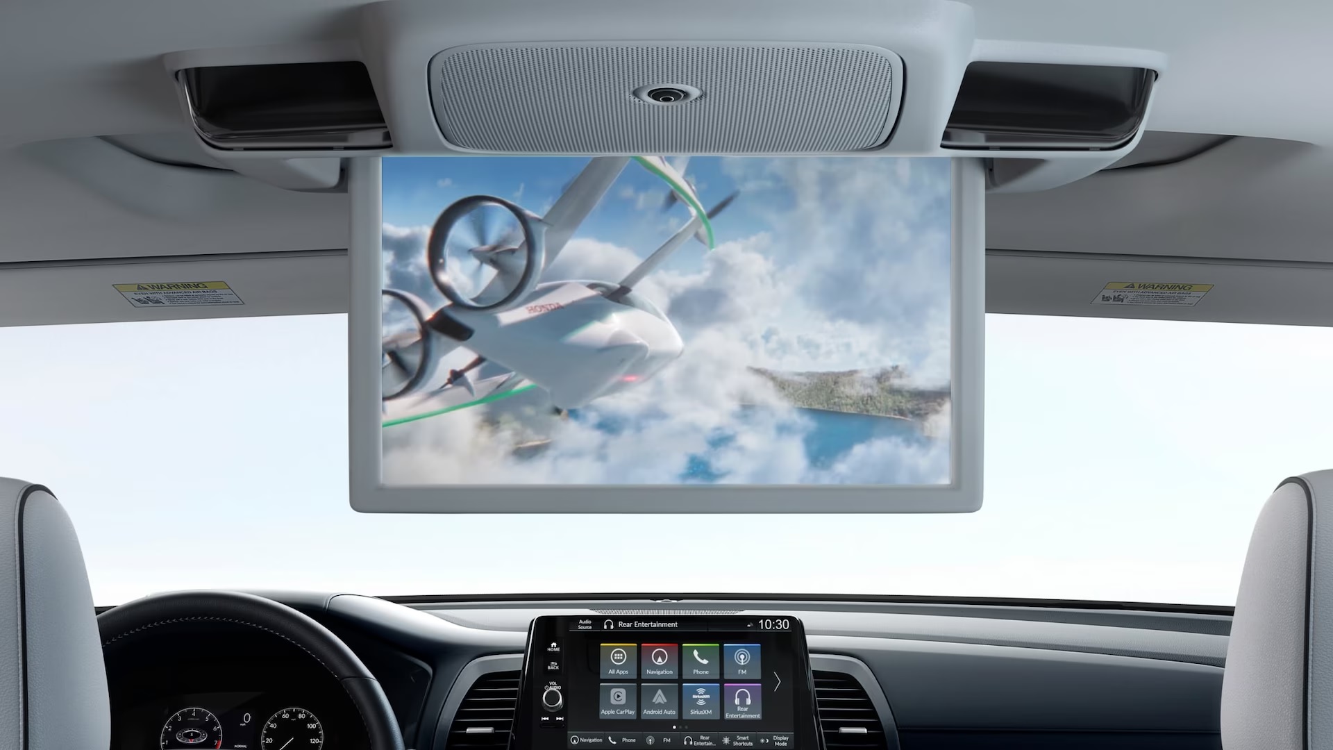 El Honda Odyssey 2025 promete a sus pasajeros horas de entretenimiento con su sistema de entretenimiento trasero compuesto por una gran pantalla de 12.3 pulgadas que “cuelga” del techo de la segunda fila.