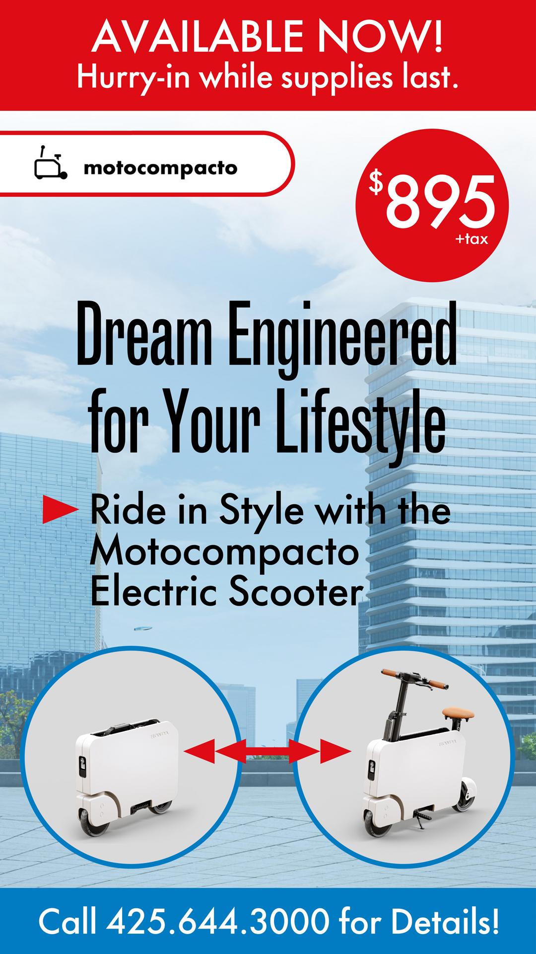 Motocompacto Electric Scooter $895, while supplies last