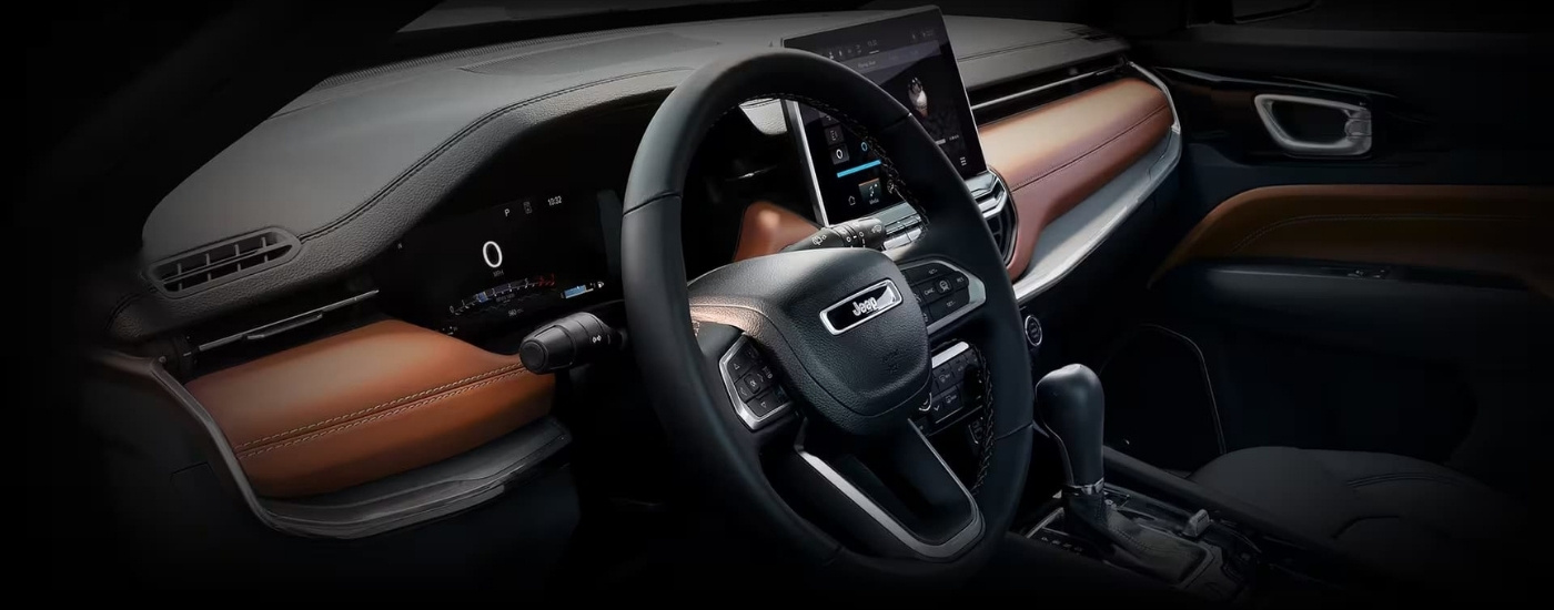 Brown and black dash in a 2024 Jeep Compass.