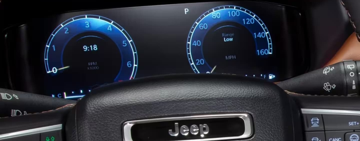 Digital gauges in a 2023 Jeep Compass.