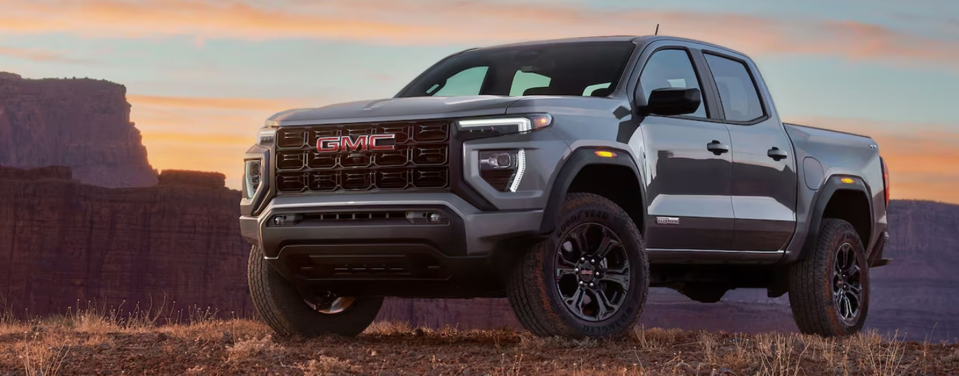 A silver 2023 GMC Canyon Elevation is shown after looking at used trucks for sale near Shiprock.