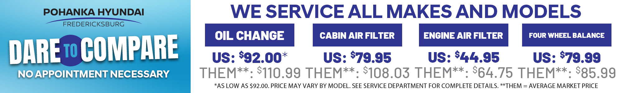 Pohanka Hyundai Fredericksburg Service Department Comparison Chart