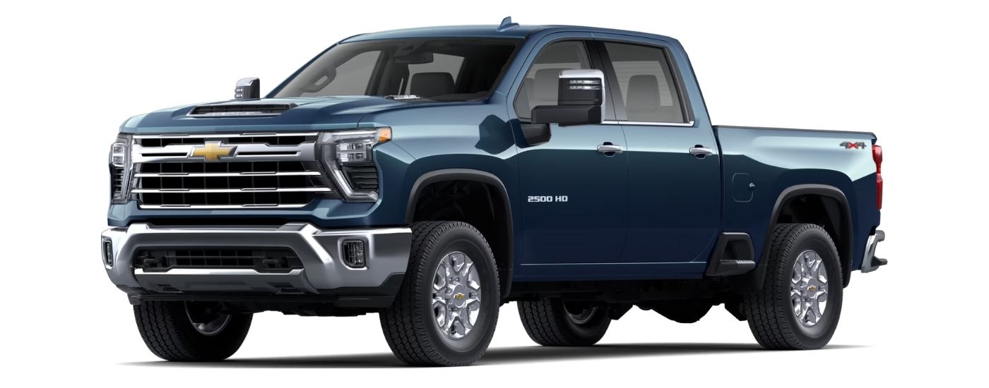 Blue 2025 Chevy Silverado 2500 HD LT angled left