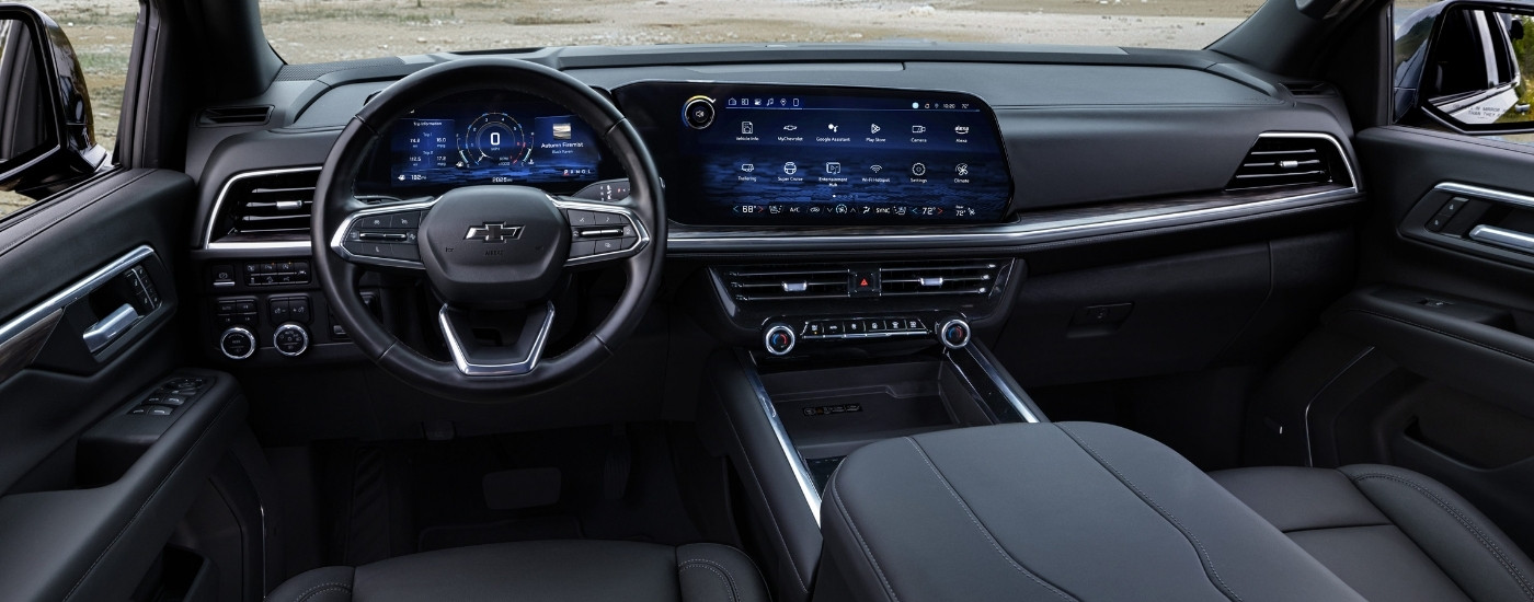 The black interior of a 2025 Chevy Tahoe.