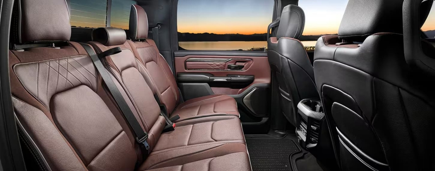 Brown and black leather seating in a 2026 Ram 1500 Limited.