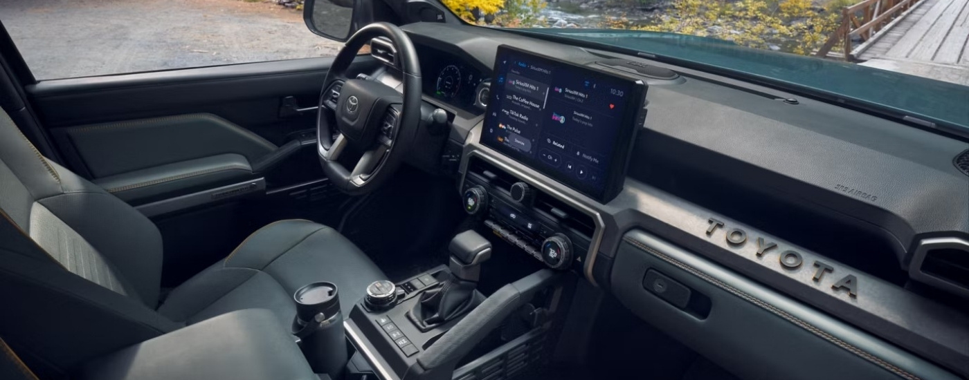 The black interior of a 2025 Toyota 4Runner.