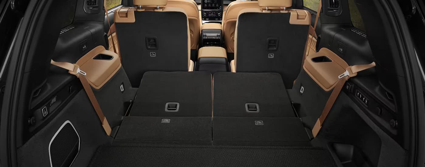 Folded down rear seats in a 2025 Jeep Grand Cherokee