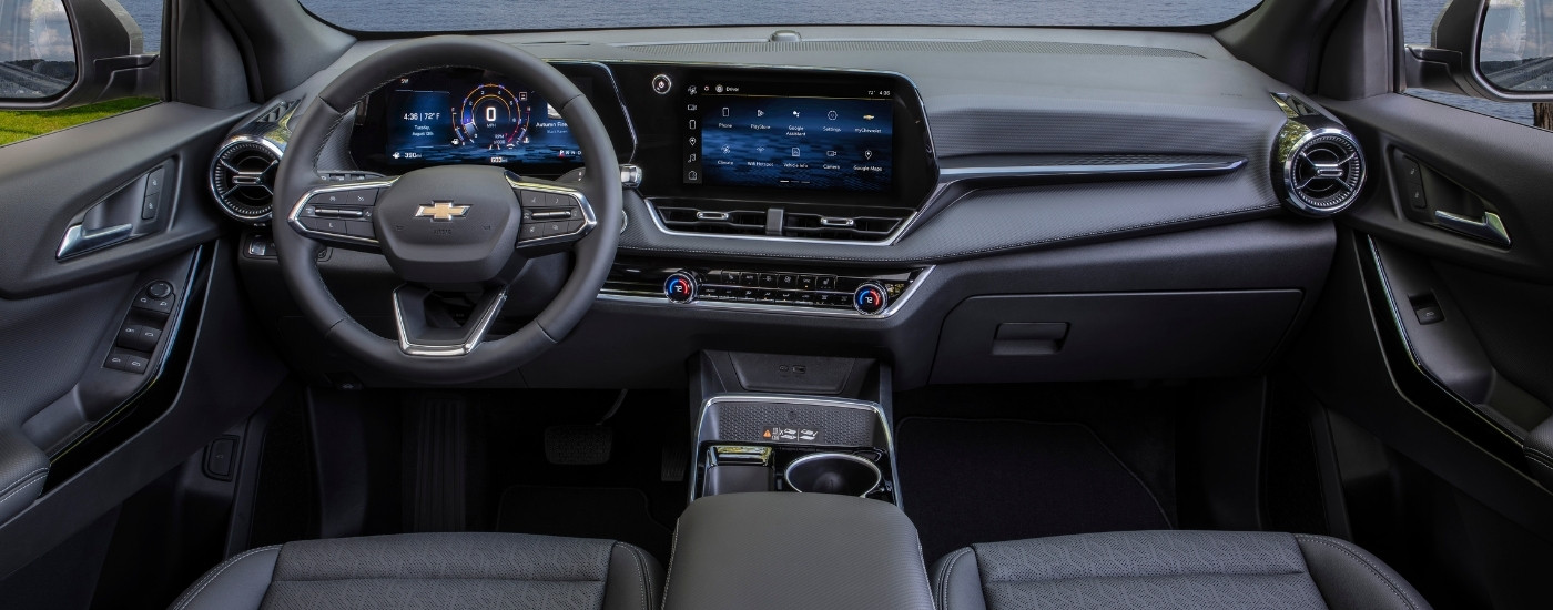 The black interior of a 2025 Chevy Equinox.