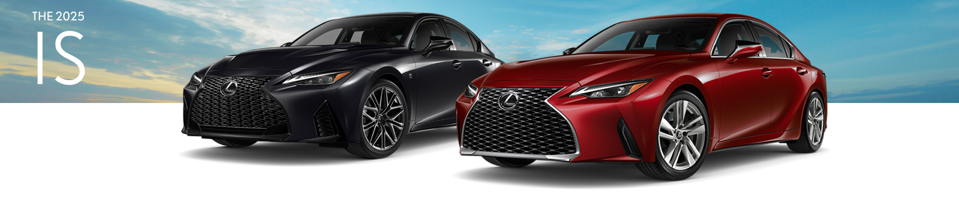 Red 2025 Lexus IS Sedan displayed under blue sky