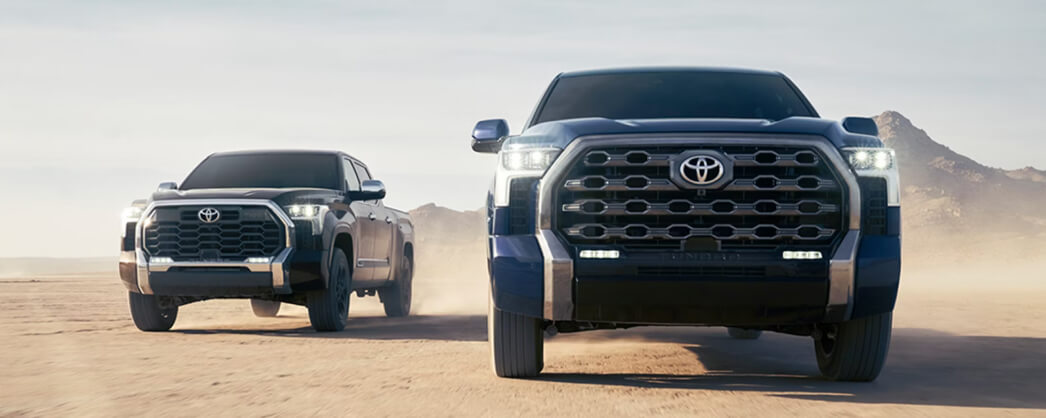 Platinum CrewMax shown in Blueprint. 1794 Edition CrewMax with TRD Off-Road Package shown in Smoked Mesquite.