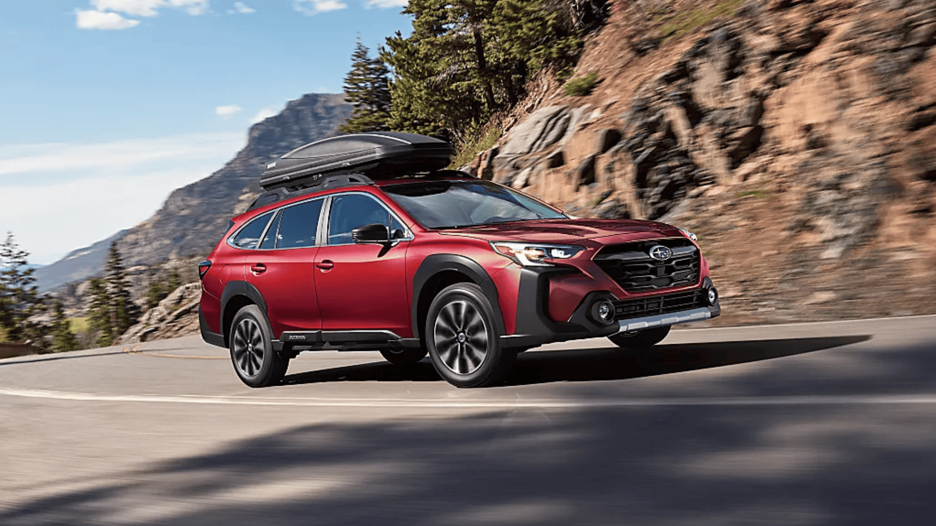 2025 Subaru Outback in motion near Beckley, WV, highlighting its spacious cargo capacity and versatile design for daily use and travel.