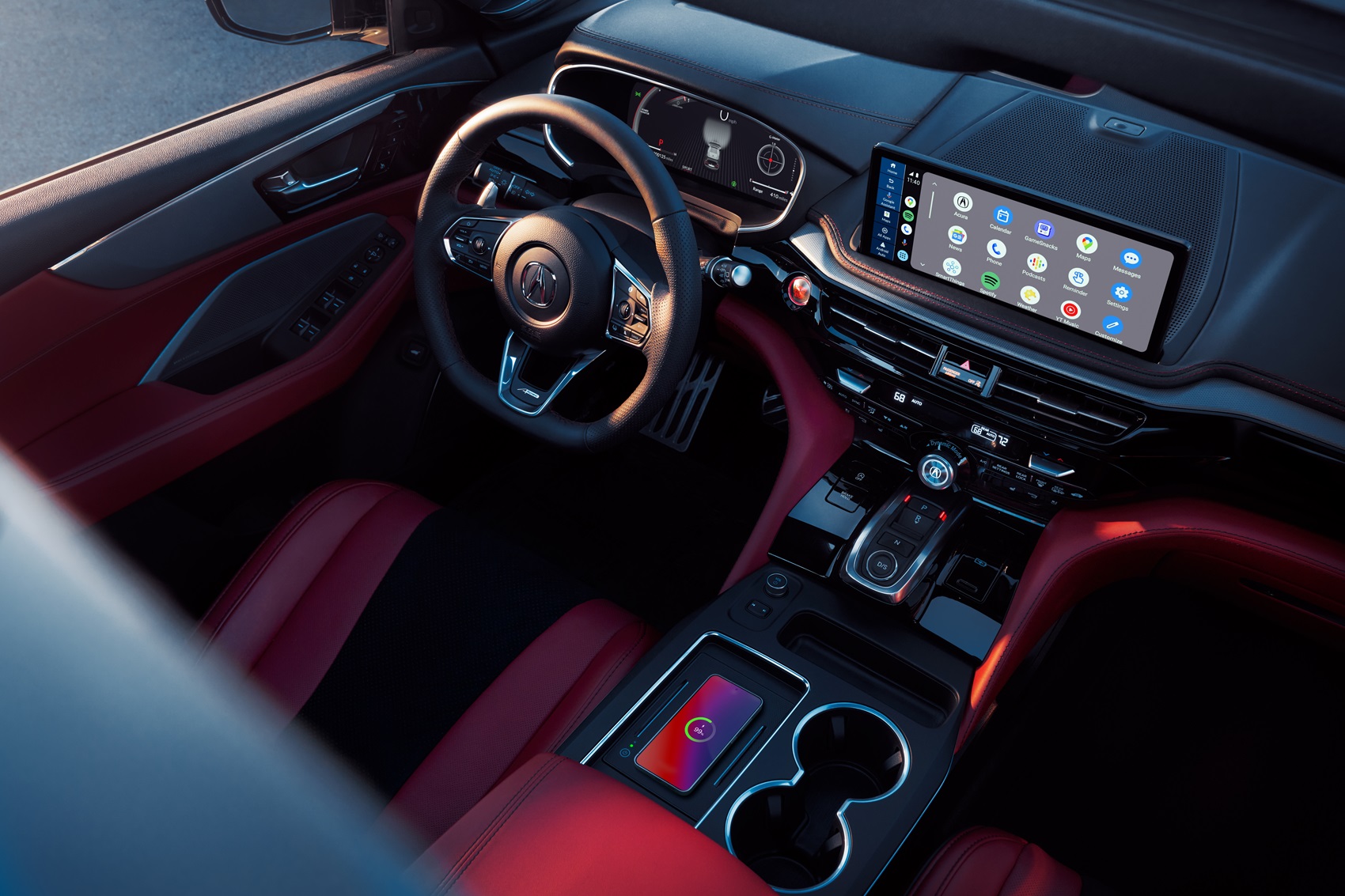 Bird's eye view of the front seats of an Acura