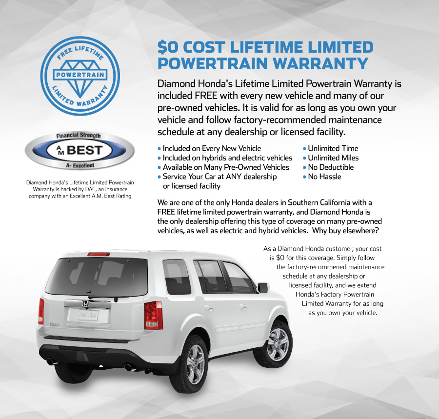 FREE Lifetime Limited Powertrain Warranty Diamond Honda