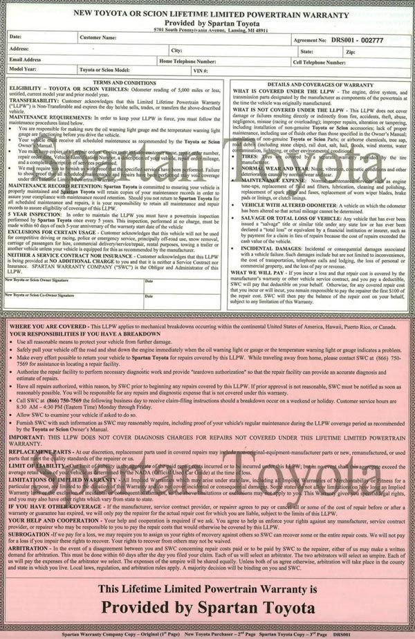 Lifetime Warranty Spartan Toyota