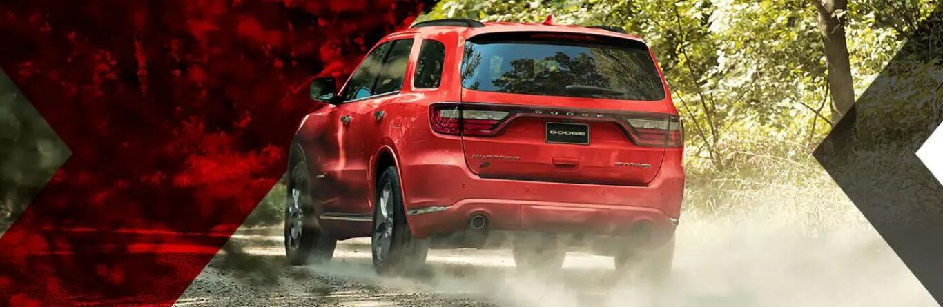 Back view of a red 2023 Dodge Durango.