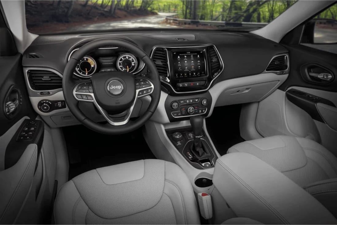 interior view of used Jeep Cherokee - Battle of Jeep SUVs: Jeep Cherokee vs. Compass